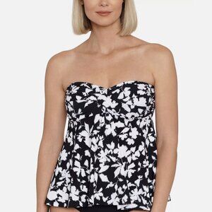 Swim Solutions Flyaway Tankini Top Opposites Attract Black White NWT